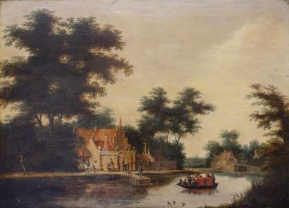 null École Hollandaise vers 1660, entourage de Hendrik de MEIJER.
Le passage du bac...