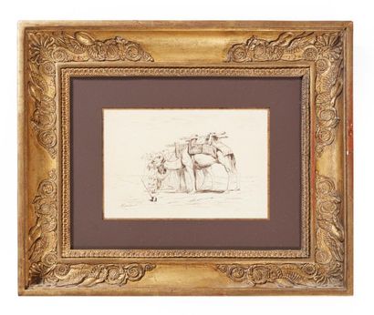null Prosper MARILHAT (1811-1847).
Chameaux attachés au piquet
Dessin à la plume...