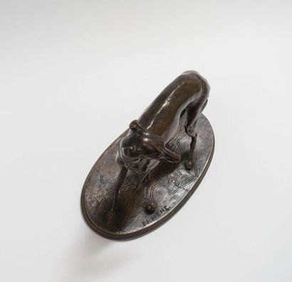 null Pierre-Jules MÊNE (1810-1879).
Levrette jouant à la boule (Jiji)
Bronze à patine...