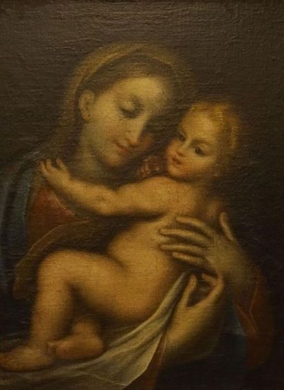 null École Italienne du XVIIIe siècle.
Vierge à l'Enfant
Huile sur toile (rentoilage).
Haut....