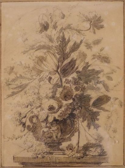 null Dans le goût de Jan Van HUYSUM (Amsterdam 1682-1749).
Jeter de fleurs sur un...