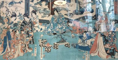 null Utagawa Kunisada / Toyokuni III (1786-1865).
Deux triptyques oban tate-e représentant...