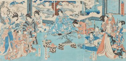 null Utagawa Kunisada / Toyokuni III (1786-1865).
Deux triptyques oban tate-e représentant...