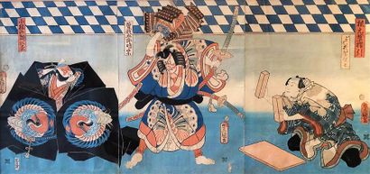 null Utagawa Toyokuni III (1786-1865).
Deux triptyques oban tate-e représentant des...