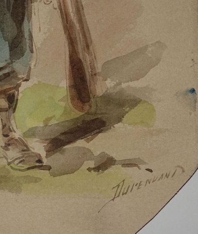 null DUPENDANT (Circ. 1835-?).
Tirailleur sénégalais. 
Aquarelle, signée en bas à...