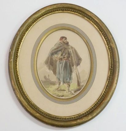 null DUPENDANT (Circ. 1835-?).
Tirailleur sénégalais. 
Aquarelle, signée en bas à...