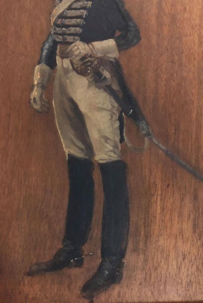null Henri DUPRAY (1841-1909).
" Grenadier à cheval de la Garde royale ".
Huile sur...