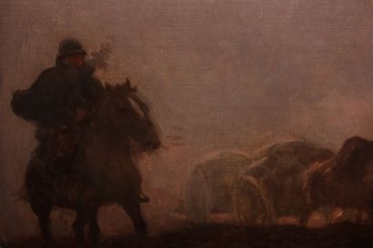 null Georges SCOTT (1873-1942).
Attelage militaire dans un bois, à l'aube, « 1916...