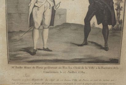 null Deux gravures : 
- " Mr Bailly Maire de Paris présentant au Roi les clés de...