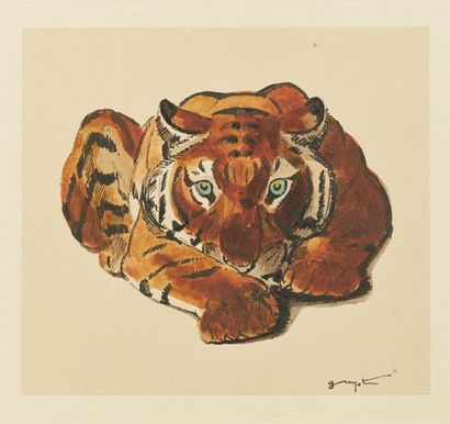 null Georges-Lucien GUYOT (1885-1973).
Tigre couché.
Aquarelle sur papier, signée...