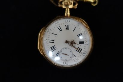 null Montre de poche en or jaune 750 millièmes, le fond uni, cadran émaillé blanc,...