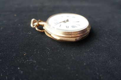 null Montre de poche en or jaune 750 millièmes, le fond uni, cadran émaillé blanc,...