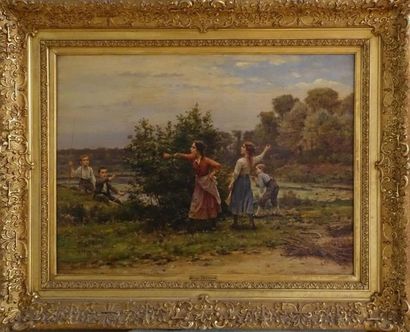 null César PATTEIN (1850-1931).
Jeux d'enfants.
Huile sur toile, signée et datée...