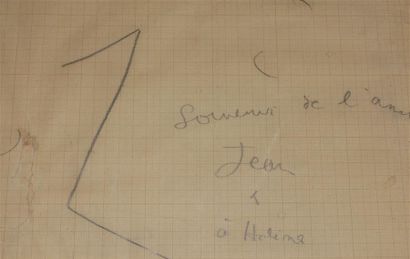 null Jean COCTEAU (1889-1963).
Dessin au crayon sur papier millimétré, dédicacé « souvenir...