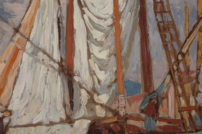 null Bernard DE GUINHALD (né 1885).
Voiles à St-Tropez 
Huile sur panneau, signée...