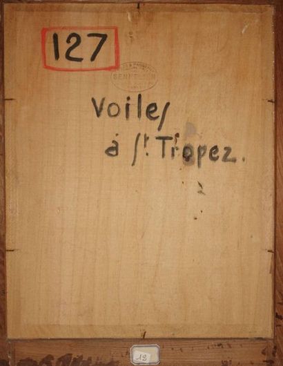 null Bernard DE GUINHALD (né 1885).
Voiles à St-Tropez 
Huile sur panneau, signée...