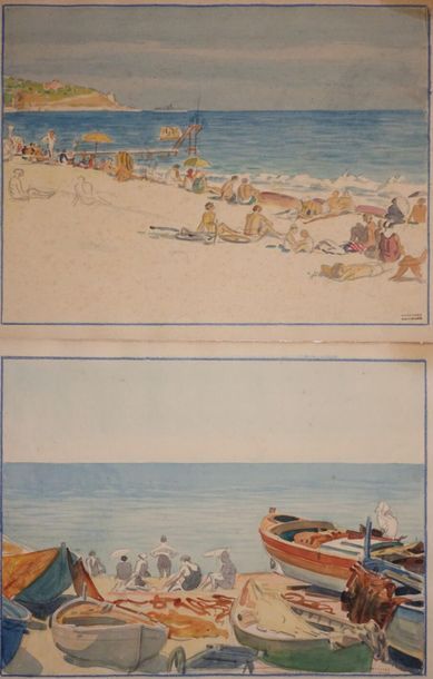 null Tony MINARTZ (1870-1944).
Plages animées
Deux aquarelles, portent le cachet...