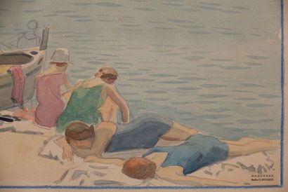 null Tony MINARTZ (1870-1944).
Baigneuses près d'une barque
Aquarelle, porte le cachet...