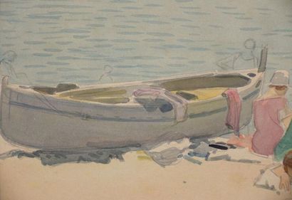 null Tony MINARTZ (1870-1944).
Baigneuses près d'une barque
Aquarelle, porte le cachet...