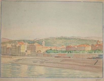 null Tony MINARTZ (1870-1944).
Village en bord de mer
Aquarelle, porte le cachet...