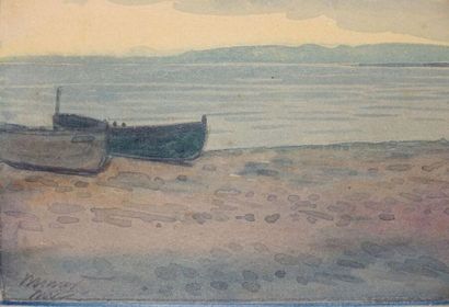 null Tony MINARTZ (1870-1944).
Barques sur la plage
Aquarelle, porte le cachet de...