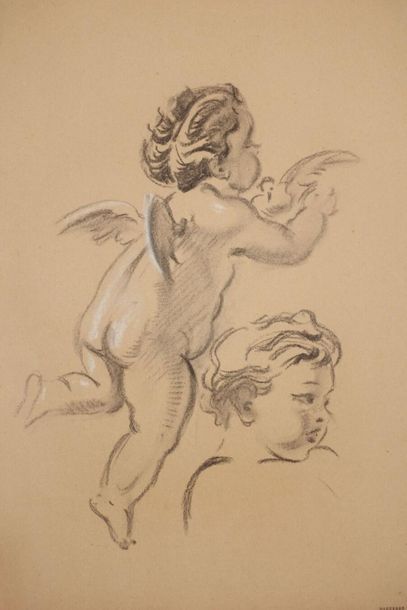 null Tony MINARTZ (1870-1944).
Études d'angelots
Cinq dessins au fusain avec rehauts...