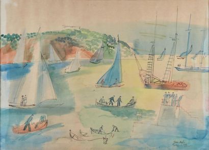 null Jean DUFY (1888-1964).
Villefranche-sur-Mer
1926
Aquarelle sur papier (papier...