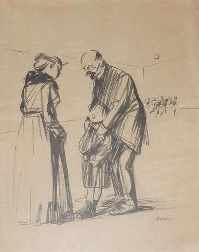 null Jean-Louis FORAIN (1852-1931).
Maître d'école
Dessin à l'encre de Chine, signé...