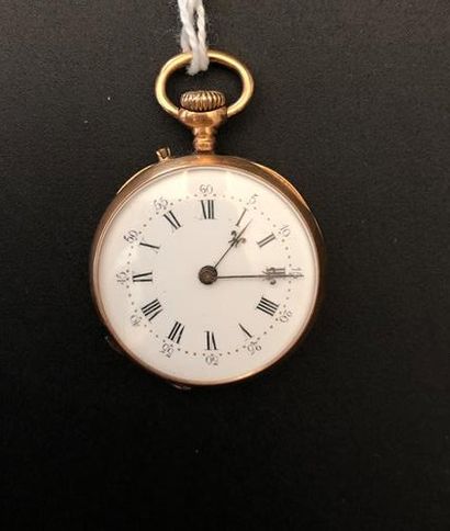 null Montre de poche en or jaune 750 millièmes, le fond gravé à décor de guirlandes...