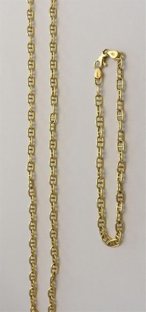 null Collier et bracelet articulés en or jaune 750 millièmes, les maillons chaîne...
