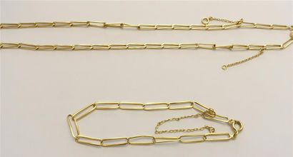 null Collier et bracelet articulés en or jaune 750 millièmes, les maillons allongés...