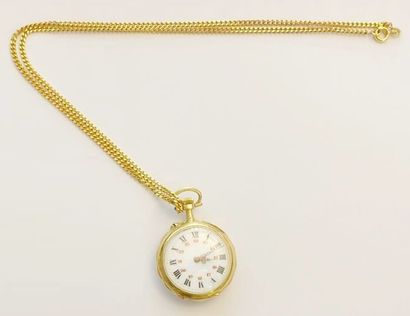 null Collier en métal doré retenant une montre de col à remontoir en or jaune 750...