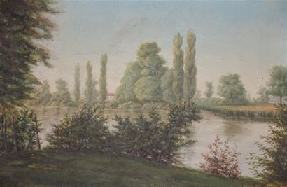 null Albert HAFFNER (1846-1930).
Rives d'un fleuve
Huile sur toile, monogrammée A.H...