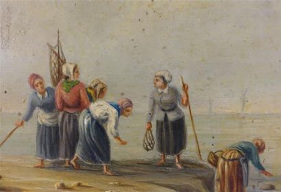 null Albert HAFFNER (1846-1930).
La pêche à pied
Huile sur carton, signée en bas...
