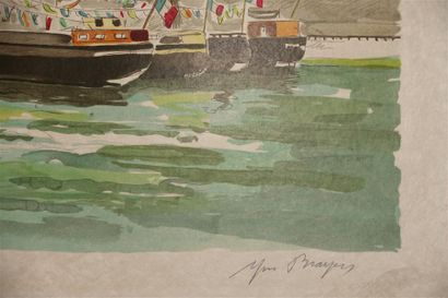 null Yves BRAYER (1907-1990). La Seine, l'Institut de France. Lithographie, signée...