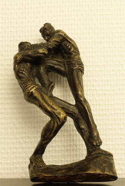 null Travail du XXe siècle.
Deux boxeurs
Bronze à patine brune.
Haut. : 16 cm ; Larg....
