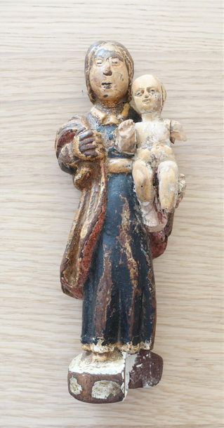null ART POPULAIRE, Amérique du Sud, XVIIIe siècle.
Vierge à l'Enfant.
Statuette...