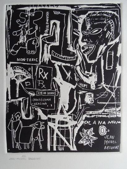  Jean-Michel Basquiat (after), gravure, 57x38cm, hand signed “Jean-Michel Basqui... Gazette Drouot