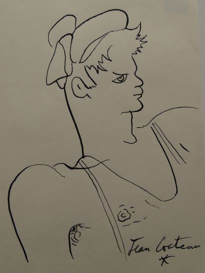 Jean COCTEAU Jean Cocteau (attribué), dessin à l'encre, signé à la main, 26x19cm Gazette Drouot