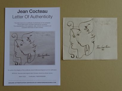 Jean COCTEAU Jean Cocteau (attribué), dessin à l'encre, signé à la main, 20,5x16... Gazette Drouot
