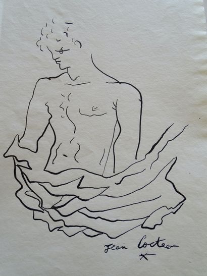 Jean COCTEAU Jean Cocteau (attribué), dessin à l'encre, signé à la main, 29x19,5... Gazette Drouot