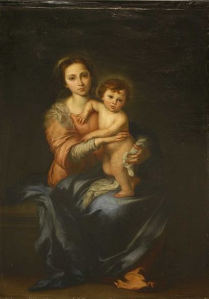  After Bartolomé Esteban Murillo MADONNA AND CHILD Oil on canvas 157 x 105cm, un... Gazette Drouot