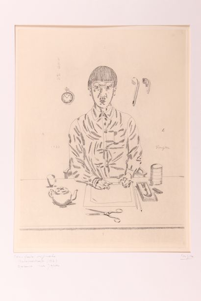 Tsugouharu FOUJITA. Autoportrait. 1923. Eau-forte originale sur Japon, 41,5 x 32.... Gazette Drouot