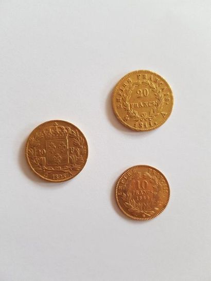 3 pièces d'or : 3 pièces d'or :
Charles X, 20F or, 1825
Napoléon 1er, 20F or, 1811
Napoléon...