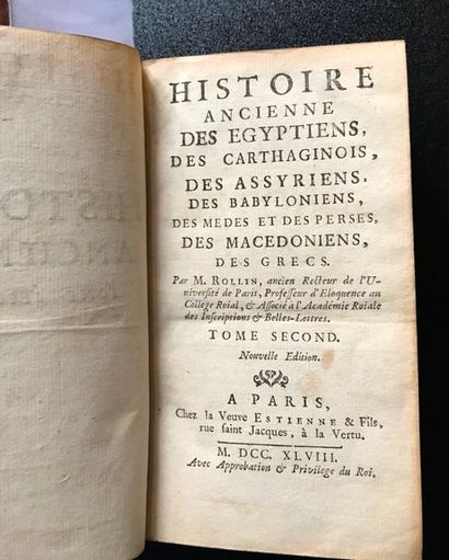 ROLLIN, Histoire ancienne, Paris, Veuve Estienne et Fils, 1748, 4 vol in -8, reliure...