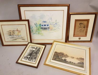 Lot de 5 pièces encadrées : Set of 5 framed pieces :

Watercolor of St Tropez, 24...