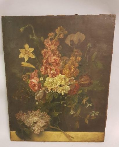 Suite de 4 tableaux aux vases fleuris vers 1900 Suite of 4 paintings with flowered...