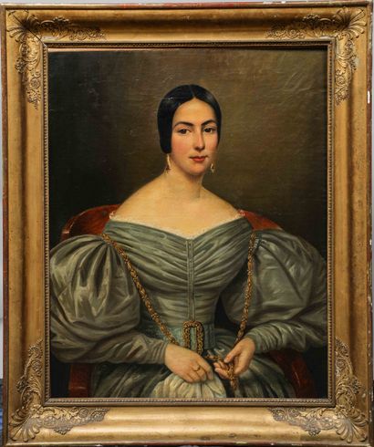 null 
French school around 1850
Portrait of a woman with a blue dress
Oil on canvas...