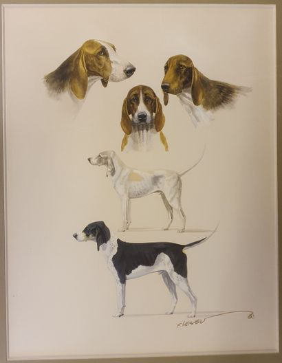 François LEBERT *François LEBERT. Study of a dog running. Watercolour on paper, signed...