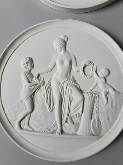 null 
Set of 4 biscuit medallions decorated with antique scenes symbolizing the four...